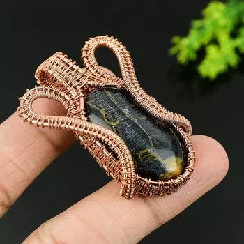 Подвеска из натурального тигрового глаза ручной работы из медной проволоки 2,17 C2D38