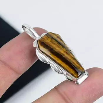 Подвеска из натурального тигрового глаза, серебро 925 пробы — дизайн гроба ручной работы, повседневные украшения, уникальный подарок для мамы с подвеской из тигрового глаза 2.36 коричневый
