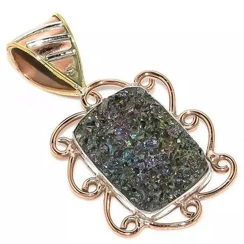 Подвеска из натурального титана Druzy из двухцветного цельного стерлингового серебра 925 пробы 1,50 дюйма k9J02