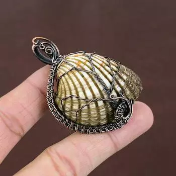 Подвеска из натурального титанового драгоценного камня в виде ракушки, медная проволока, ручная работа, 2,36 дюйма, D9E72