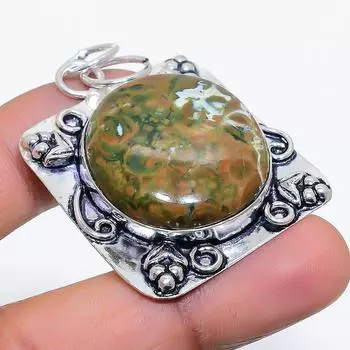 Подвеска из натурального тропического яшмы из серебра 925 пробы 2,01 дюйма J0Z39