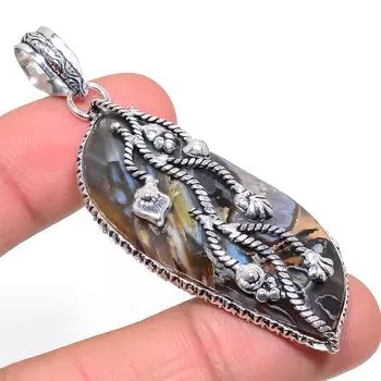 Подвеска из натурального трубчатого агата ручной работы из стерлингового серебра 925 пробы 2,76 дюйма t1e96