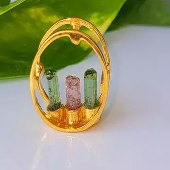 Подвеска из натурального турмалина-карандаша из стерлингового серебра 925 пробы с позолотой 0,7 дюйма Pendant 0.7