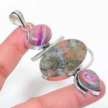 Подвеска из натурального унакита, кальцита, стерлингового серебра 925 пробы, 3,19 дюйма, K6Q92