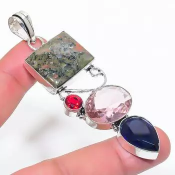 Подвеска из натурального унакита, морганита из стерлингового серебра 925 пробы 3,19 дюйма H8q41
