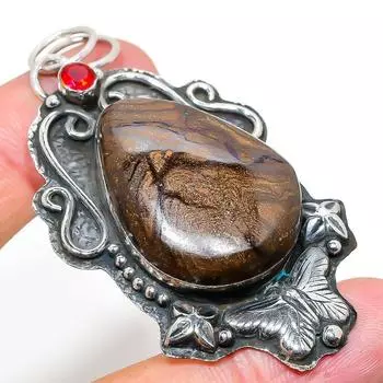 Подвеска из натурального валунного опала, граната, стерлингового серебра 925 пробы, 2,76 дюйма, m2C07