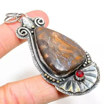 Подвеска из натурального валунного опала, граната, стерлингового серебра 925 пробы, 3,27 дюйма, S2S77