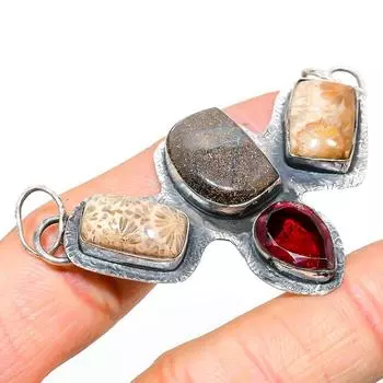 Подвеска из натурального валунного опала, окаменелого коралла из стерлингового серебра 925 пробы 1,73 дюйма h1Y38