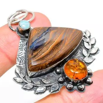 Подвеска из натурального валунного опала, янтаря, стерлингового серебра 925 пробы, 2,25 дюйма, u0I70