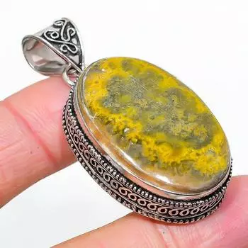 Подвеска из натурального винтажного яшмового камня Bumble Bee из стерлингового серебра 925 пробы 2,05 дюйма a4S06