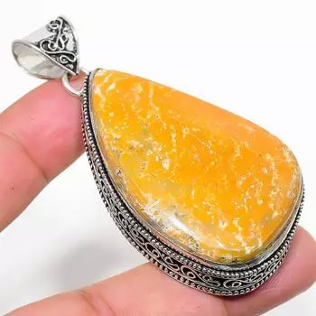 Подвеска из натурального винтажного яшмового камня Bumble Bee из стерлингового серебра 925 пробы 2,68 дюйма j6e38