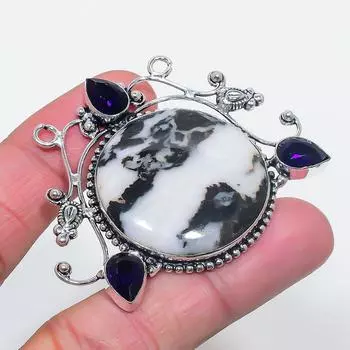 Подвеска из натурального зебрового яшмы, аметиста из стерлингового серебра 925 пробы 1,97 дюйма l6m02