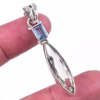 Подвеска из натурального зеленого аметиста, голубого топаза, из цельного серебра 925 пробы, 1,75 дюйма, b3q13