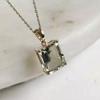 Подвеска из натурального зеленого аметиста, восьмиугольная подвеска, февральский камень, рождественский подарок