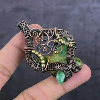Подвеска из натурального зеленого апатита с медной проволокой 2,56 дюйма v8z44