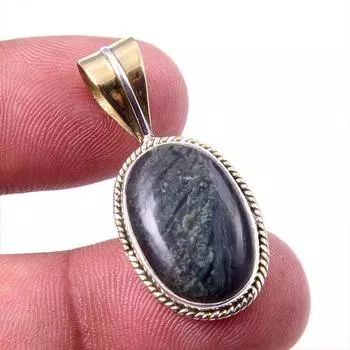 Подвеска из натурального зеленого драгоценного камня Питерсит из цельного серебра 925 пробы в двух тонах 1,25 i0g90