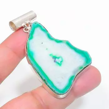 Подвеска из натурального зеленого друзы из стерлингового серебра 925 пробы 2,48 дюйма Z7N45