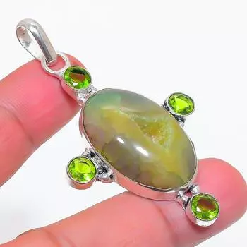 Подвеска из натурального зеленого друзы, перидот из стерлингового серебра 925 пробы 2,36 дюйма R0A77