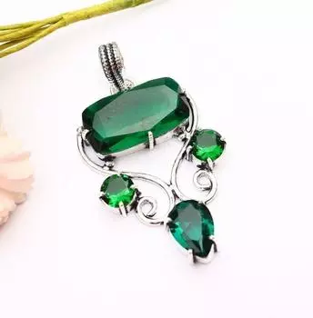 Подвеска из натурального зеленого изумруда Изумрудный драгоценный камень Подарочная подвеска из стерлингового серебра 925 пробы