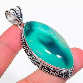 Подвеска из натурального зеленого кружевного агата из стерлингового серебра 925 пробы 2,44 дюйма K4K78