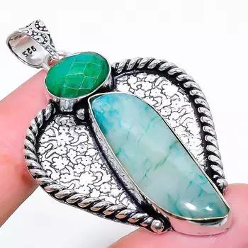 Подвеска из натурального зеленого монстона и зеленого нефрита из стерлингового серебра 925 пробы 2,29 дюйма q5f82