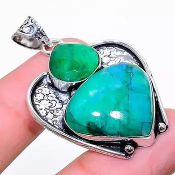 Подвеска из натурального зеленого монстона и зеленого нефрита из стерлингового серебра 925 пробы 1,85 дюйма y5o83