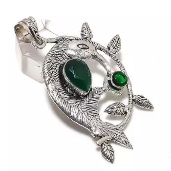 Подвеска из натурального зеленого оникса и диопсида из стерлингового серебра 925 пробы 2,56 дюйма U9O95