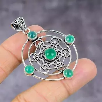 Подвеска из натурального зеленого оникса ручной работы из стерлингового серебра 925 пробы 2,17 дюйма H5V00