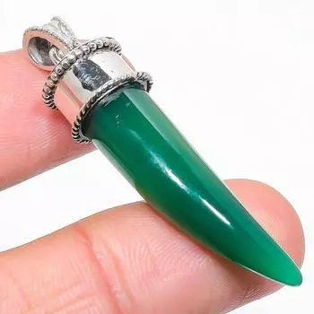 Подвеска из натурального зеленого оникса ручной работы из стерлингового серебра 925 пробы 2 e5k55