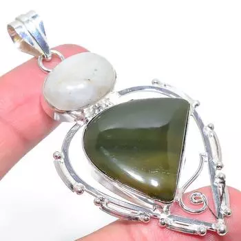 Подвеска из натурального зеленого опала, лунного камня, стерлингового серебра 925 пробы, 2,96 дюйма, v1w43