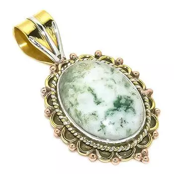 Подвеска из натурального зеленого опала с дендритом, двухцветная, из стерлингового серебра 925 пробы, 1,50 дюйма, d4v57