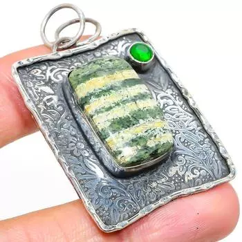 Подвеска из натурального зеленого опала с полосками, диопсида, стерлингового серебра 925 пробы, 2,25 дюйма, v5l17