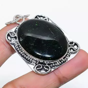 Подвеска из натурального зеленого солнечного камня ручной работы из стерлингового серебра 925 пробы 2,17 дюйма v1g51