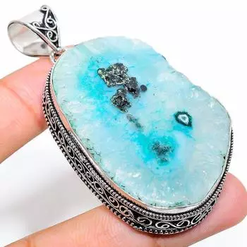 Подвеска из натурального зеленого солнечного кварца из стерлингового серебра 925 пробы 2,72 дюйма o9O94