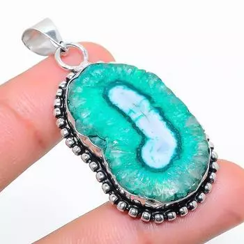 Подвеска из натурального зеленого солнечного кварца из стерлингового серебра 925 пробы 2,09 дюйма G4f91