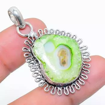 Подвеска из натурального зеленого солнечного кварца из стерлингового серебра 925 пробы 1,69 дюйма c9i48