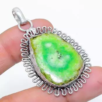 Подвеска из натурального зеленого солнечного кварца из стерлингового серебра 925 пробы 1,97 дюйма I0B84