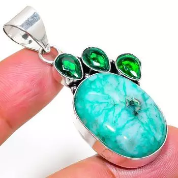 Подвеска из натурального зеленого солнечного кварца, диопсида, стерлингового серебра 925 пробы, 2,09 дюйма, Z8e10