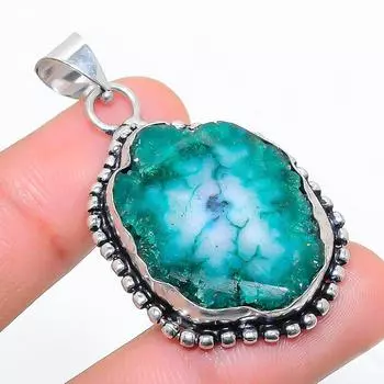 Подвеска из натурального зеленого солнечного кварца из стерлингового серебра 925 пробы 1,97 дюйма W1Z39