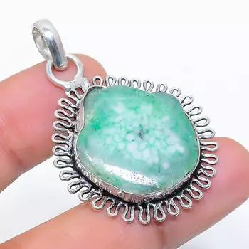 Подвеска из натурального зеленого солнечного кварца из стерлингового серебра 925 пробы 1,73 дюйма t8O53