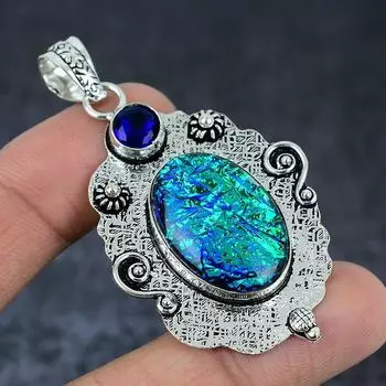 Подвеска из натурального зеленого триплетного опала из стерлингового серебра 925 пробы 2,56 дюйма g1v98