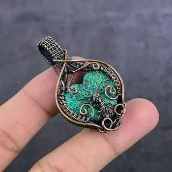 Подвеска из натурального зеленого триплетного опала с медной проволокой 2,17 дюйма V4y47