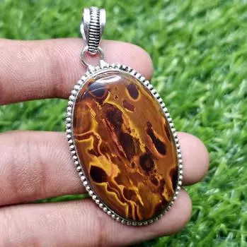 Подвеска из натурального железа с тигровым глазом, серебряная подвеска с тигровым глазом, овальная подвеска в подарок для нее коричневый