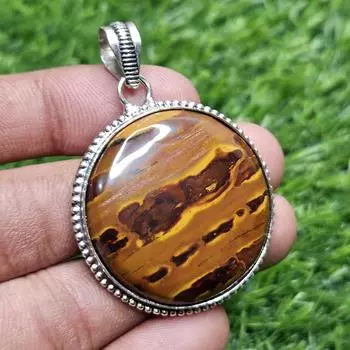 Подвеска из натурального железа с тигровым глазом, стерлингового серебра 925 пробы, серебряная подвеска с тигровым глазом, круглая форма, подарок для нее коричневый