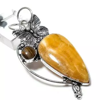Подвеска из натурального желтого авантюрина из стерлингового серебра 925 пробы 2,68 дюйма i7u88