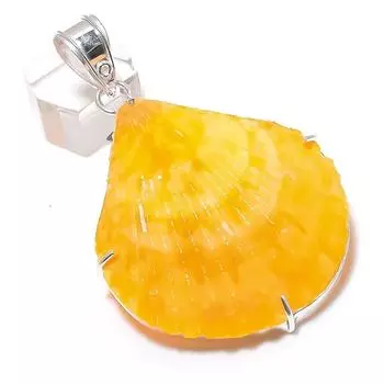 Подвеска из натурального желтого камня-ракушки из стерлингового серебра 925 пробы 2,88 дюйма r8Z04