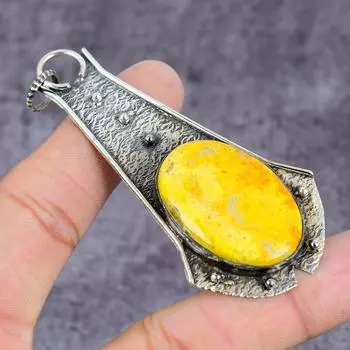 Подвеска из натурального желтого мукаита из стерлингового серебра 925 пробы 3,42 дюйма a0Z94
