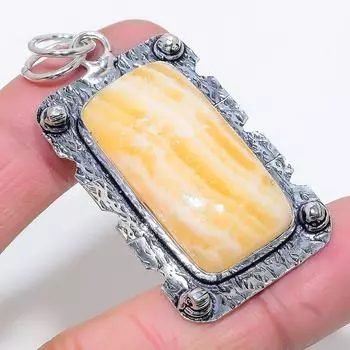 Подвеска из натурального желтого септарианского драгоценного камня из стерлингового серебра 925 пробы 2,36 дюйма N8c01