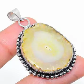 Подвеска из натурального желтого солнечного кварца из стерлингового серебра 925 пробы 2,01 дюйма g4d13
