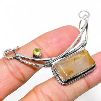 Подвеска из натурального золотистого рутила и цитрина из стерлингового серебра 925 пробы 2,17 дюйма O5J58